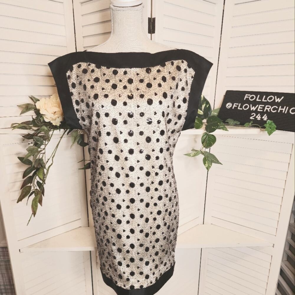 Ali Ra Womens Silk Sequined Geometric Pattern Short Shift Dress Size 4